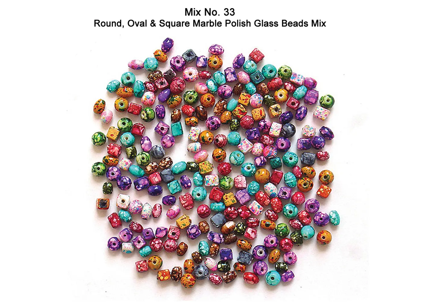 Round Oval & Square Marble Polish Glass Beads Mix
